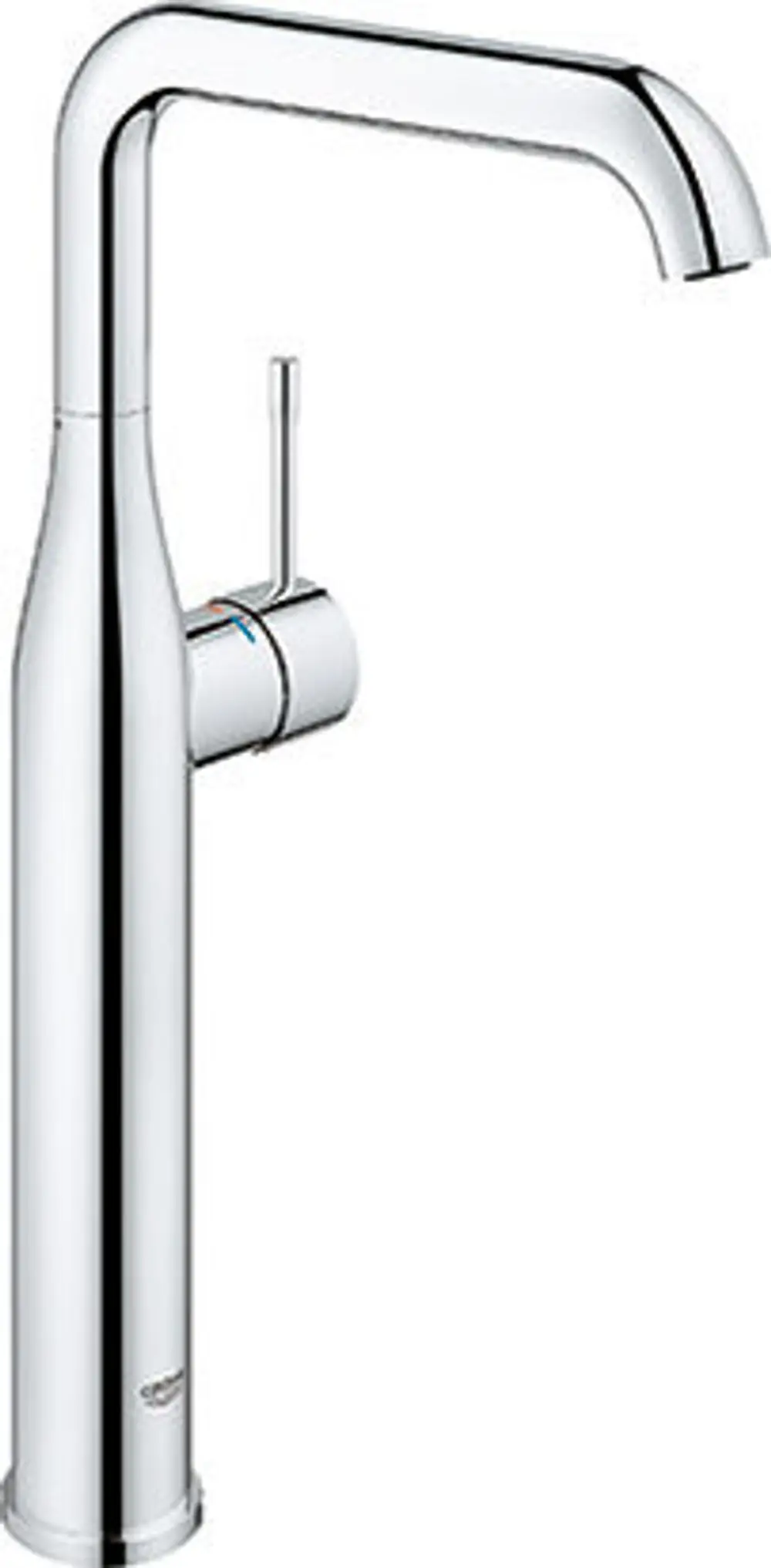 Freistehender Wasserhahn in chromfarbener Ausführung von Grohe, mit hohem Auslauf und seitlichem Bedienhebel zur Regulierung von Wasserfluss und Temperatur.