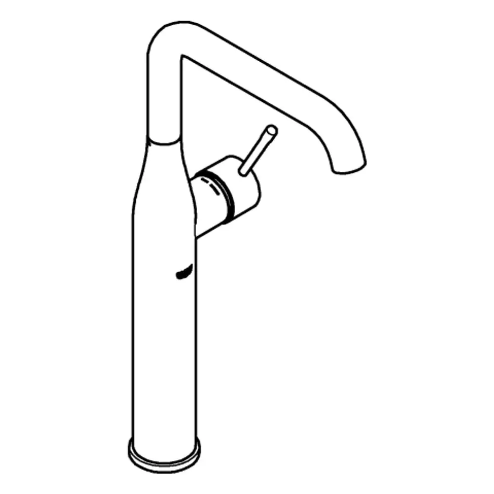 Grohe-Armatur für freistehende Waschschüsseln mit einem schlanken, gebogenen Auslauf und einem seitlichen Hebel zur Wassersteuerung.