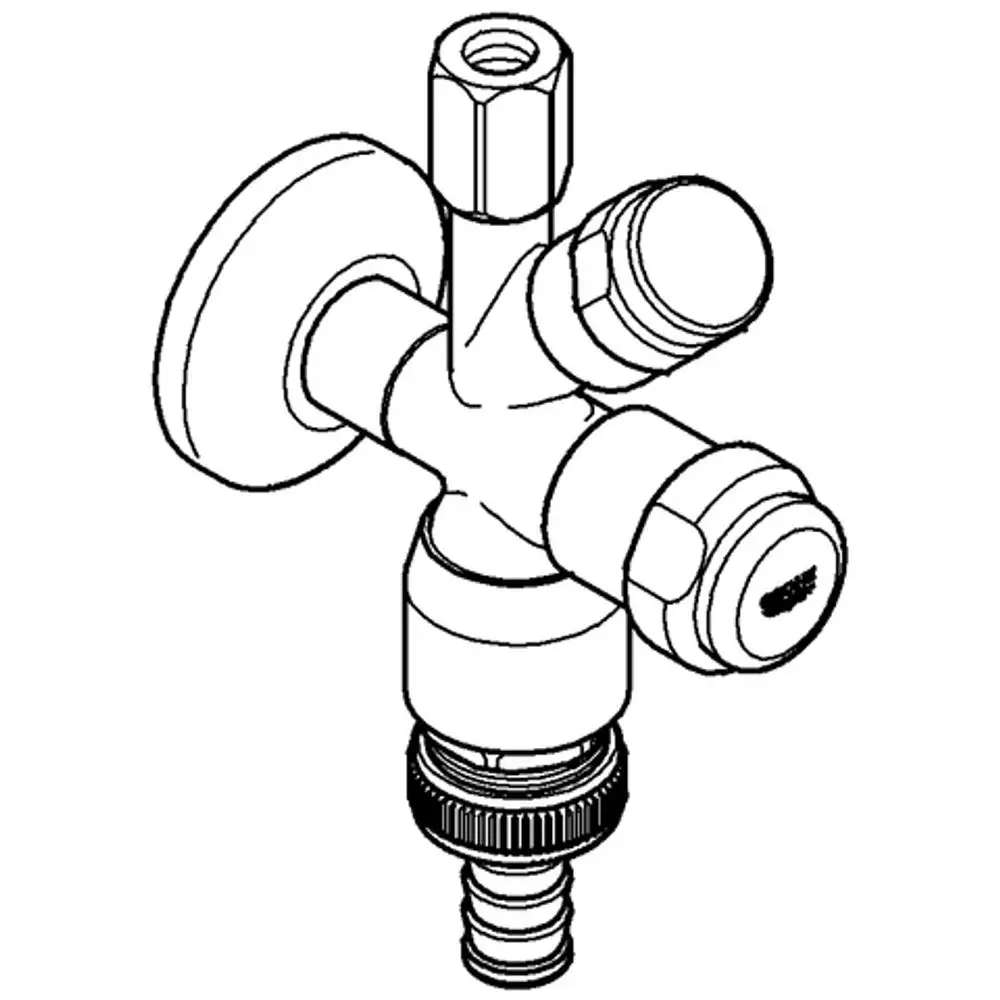 GROHE Ventil mit mehreren Anschlüssen und Design-Griff, ausgestattet mit Rückflussverhinderer und red. Anschluss, aus verchromtem Material.
