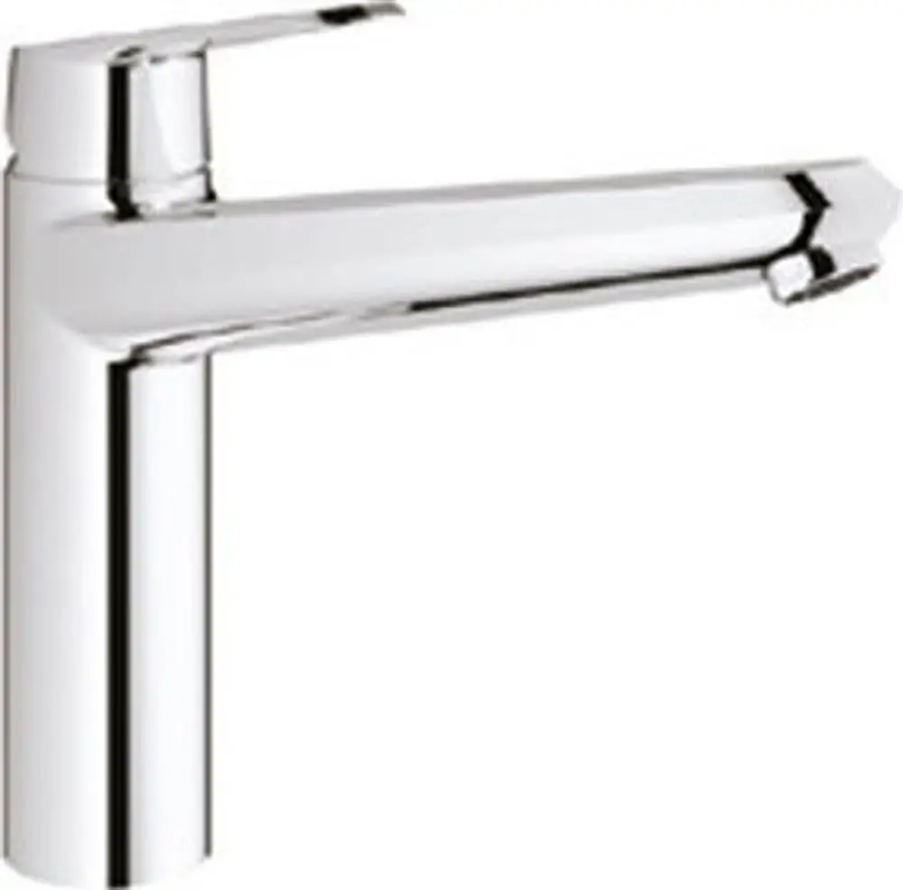 Chromfarbener Wasserhahn von Grohe mit flachem Auslauf und einfacher, klarer Form, geeignet für moderne Küchen oder Badezimmer.