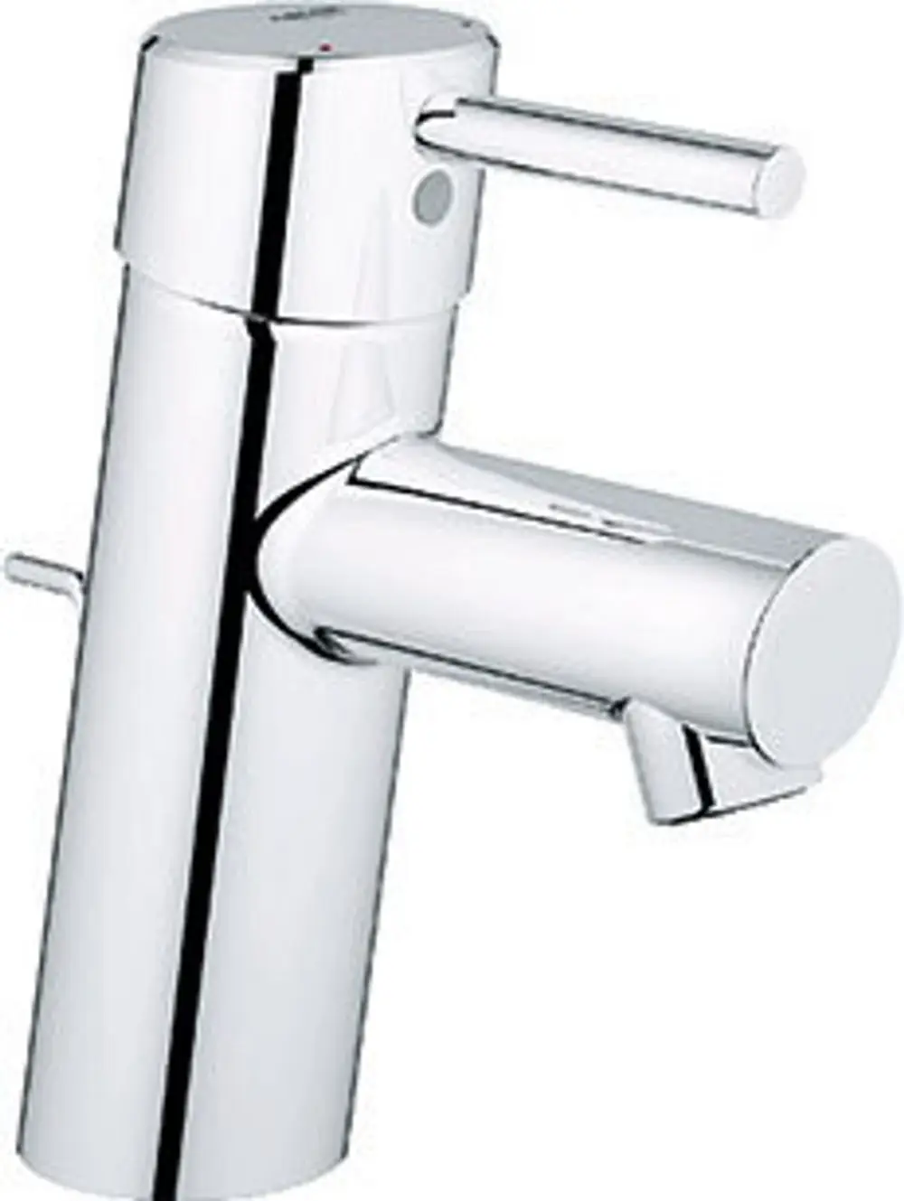 Chromene Waschtischbatterie von Grohe mit einem einarmigen Hebel und einer schlichten, modernen Bauform, geeignet für die Montage an einem Waschbecken.