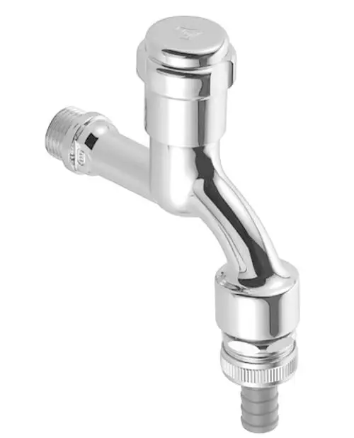 Grohe Armatur mit glänzendem Chrom-Finish, gewendeter Rohrform und Anschluss für Schlauch oder Rohr. Geeignet zur Belüftung in Sanitäranwendungen.