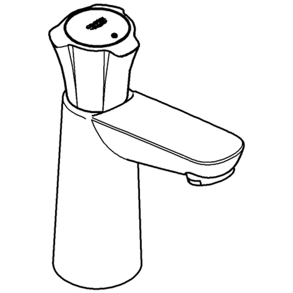 Grohe Standventil mit einem runden Griff und einem angeschlossenen Auslauf. Das Design ist einfach gehalten und eignet sich für ganzheitliche Installationen.