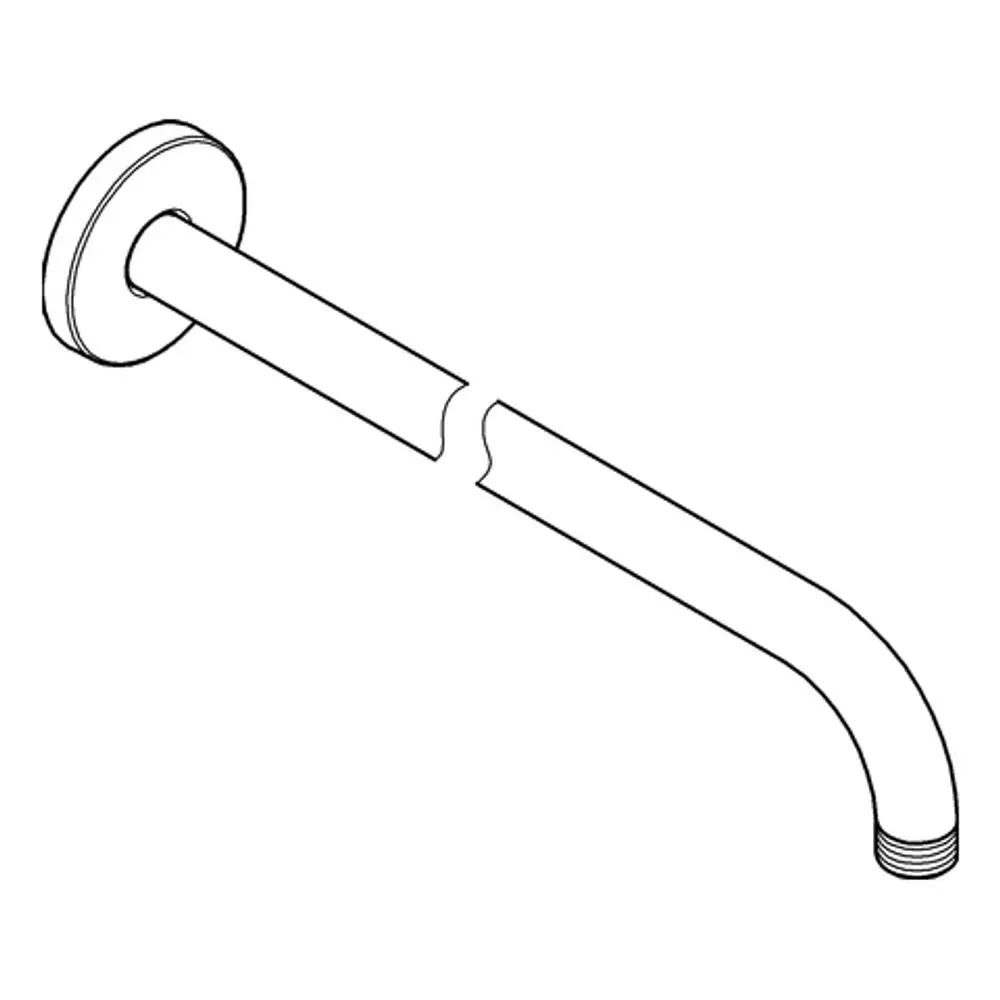 GROHE Brausearm mit gebogenem Ende, Wandmontage, aus verchromtem Material. Das Design zeigt eine glatte Oberfläche und eine konische Form.