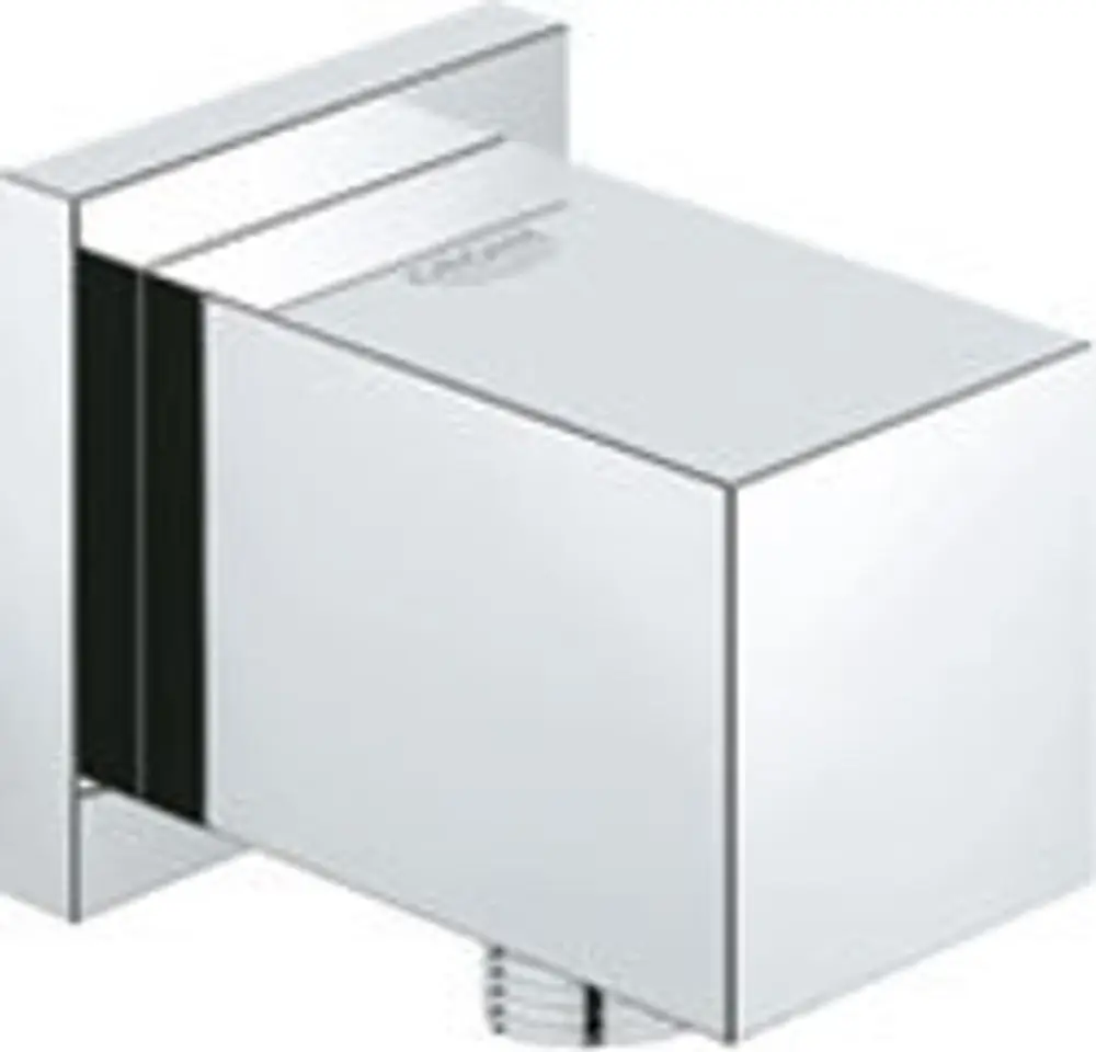 Wandanschlussbogen aus verchromtem Material von Grohe, mit einem quadratischen Design und Außengewinde, geeignet zur Verbindung mit Badezimmerarmaturen.