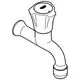 Chromfarbenes Auslaufventil von Grohe mit Wandmontage, ergonomischem Griff und gebogenem Wasserrohr für die Verbindung zu einer Wasserquelle.