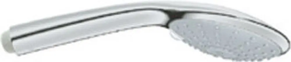 GROHE Handbrause mit ovalem Kopf und mehreren Düsen. Die Oberfläche ist in Chrom gehalten, was eine einfache Pflege ermöglicht.