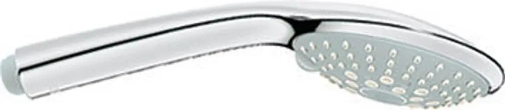 Handbrause in chromfarbiger Ausführung von Grohe mit Runddüsen. Die Form ist ergonomisch und leicht geschwungen, ideal für die Montage in einem Badezimmer.