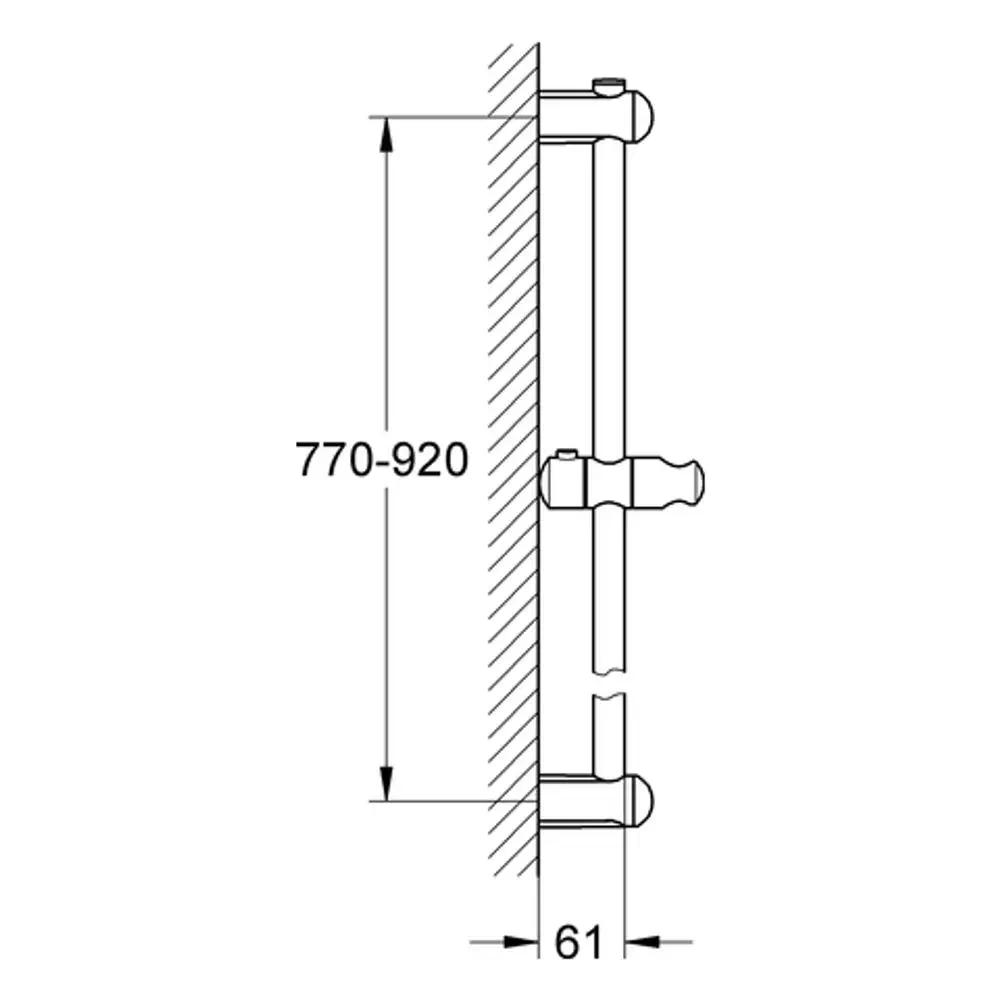 Grohe Brausestange mit zwei horizontalen Halterungen, die an einer Wand montiert ist. Die Maße sind nicht angegeben. Klar strukturierte Linien und einfache Verbindungselemente.