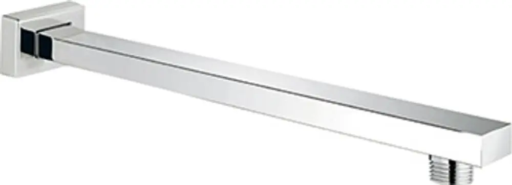 Brausearm von Grohe mit geradem, quadratischen Design und einer verchromten Oberfläche, geeignet für die Montage an einer Duschkopf-Befestigung.
