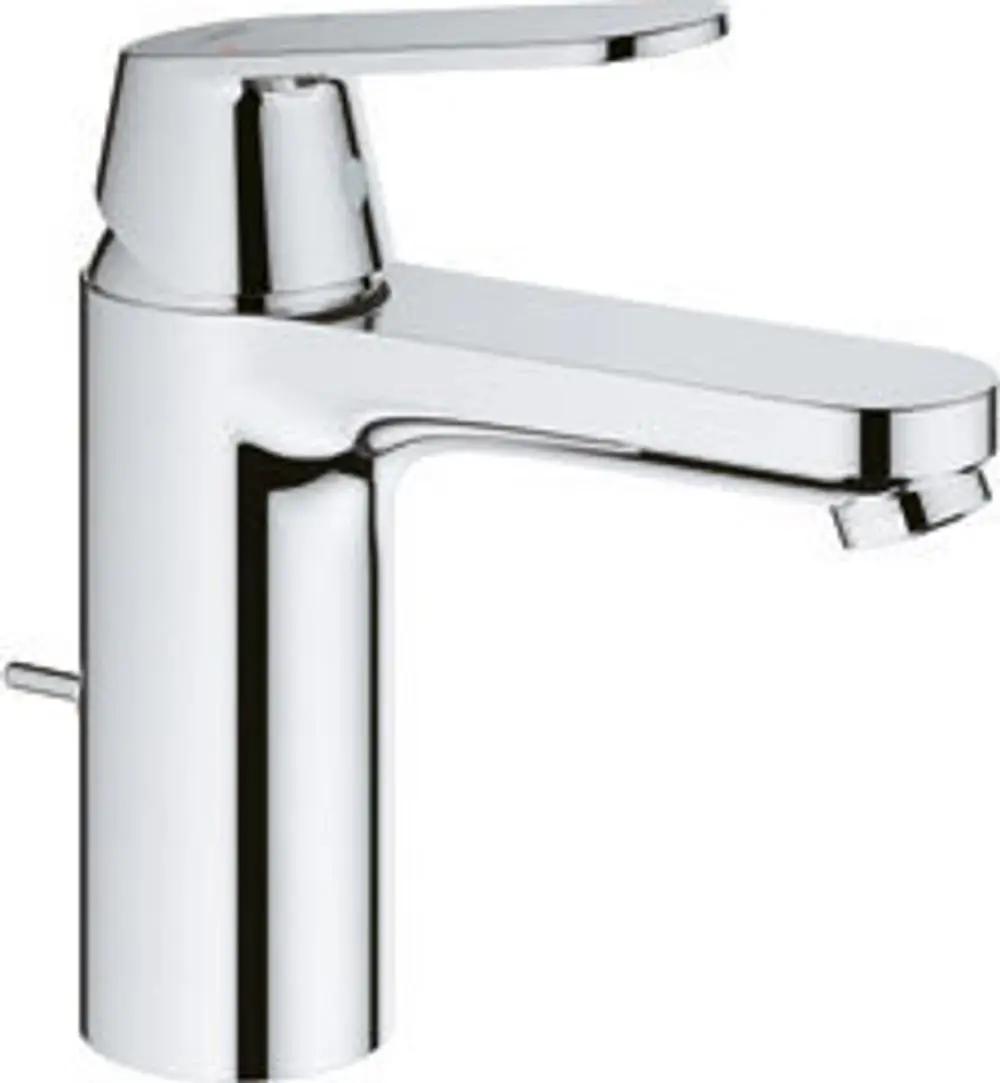 Ein chromfarbener Wasserhahn von Grohe mit einem mittelhohen Auslauf und einem Hebel zur Steuerung des Wasserflusses.