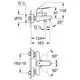 Technische Skizze einer Wandmontagearmatur von Grohe mit verbundenen Maßeinheiten und Anschlussdetails, dargestellt aus seitlicher und frontaler Perspektive.