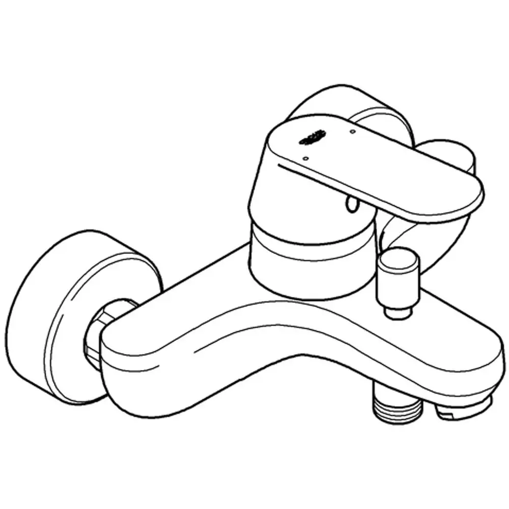 Einhand-Wannenbatterie von Grohe mit Wandmontage, aus verchromtem Material, funktionaler Hebelsteuerung und Auslauf für Wasser.
