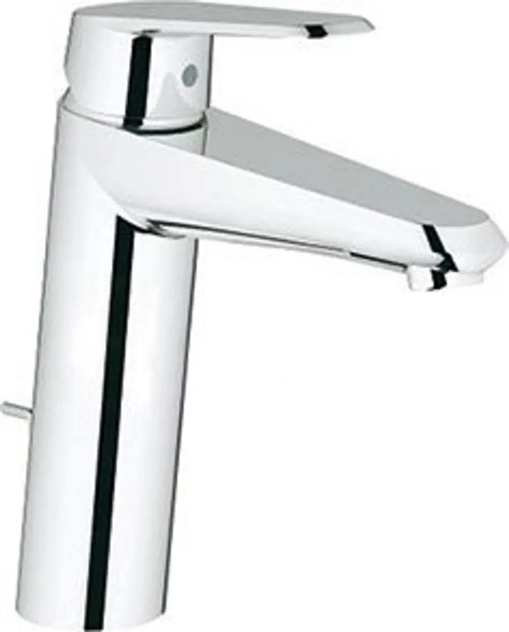 Grohe Wasserhahn mit mittelhoher Ausführung in chrom, geeignet für Waschtische. Das Design weist eine flache Griffleiste und eine klassische Form auf.