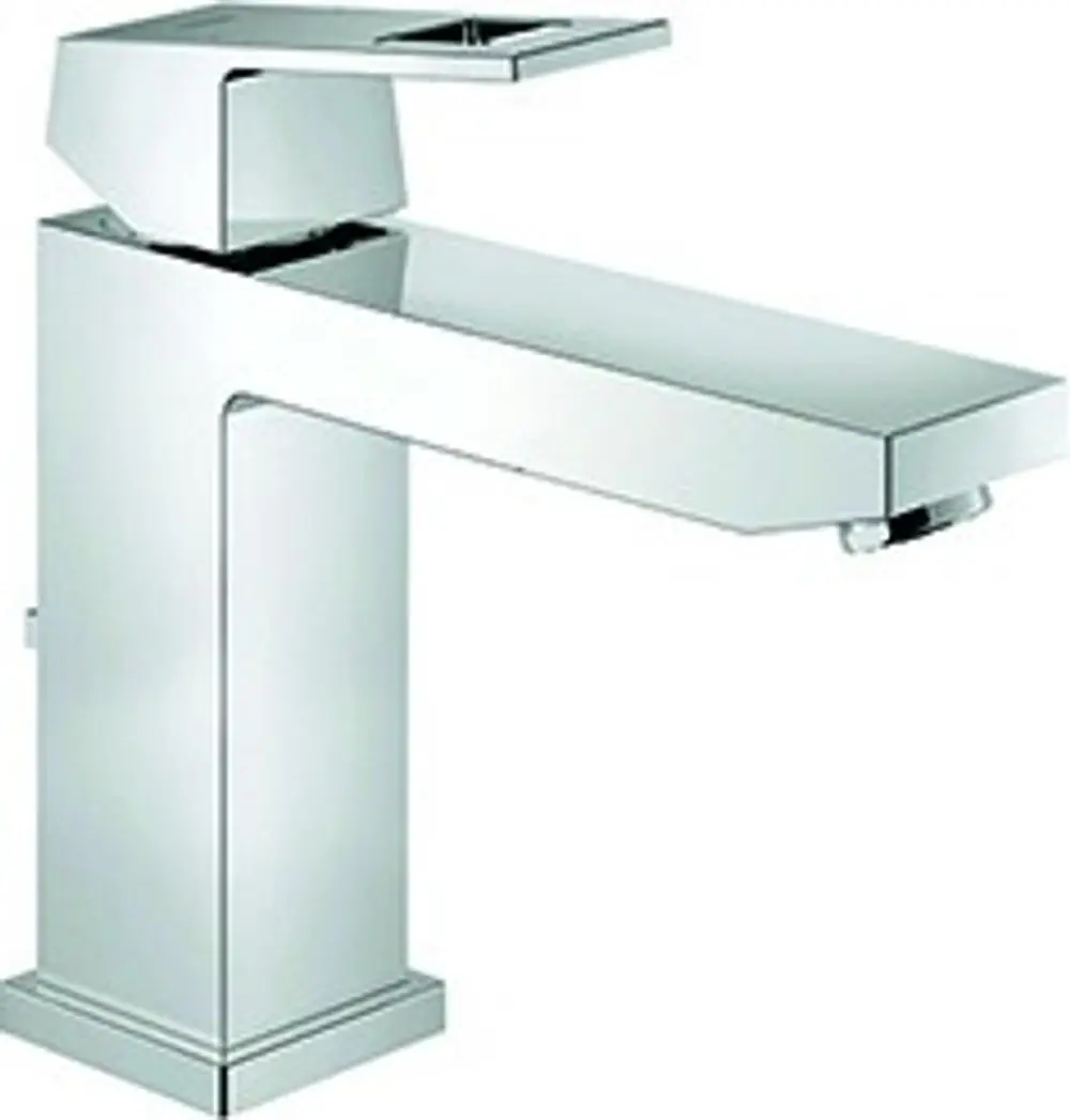 Grohe Waschtischarmatur in chromfarbigem Finish, rechteckige Form mit breitem Auslauf und ergonomischem Griff für die Wassersteuerung.