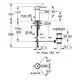 Diagramm einer Einhand-Bidetbatterie von Grohe mit Maßangaben und technischen Details zur Installation, einschließlich Ablaufgarnitur und Verbindungselementen.