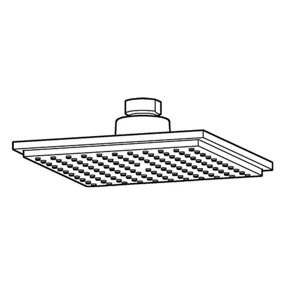 Duschkopf von Grohe in quadratischer Form mit mehreren Wasseröffnungen zur gleichmäßigen Wasserausgabe, montiert an einem zylindrischen Anschluss.