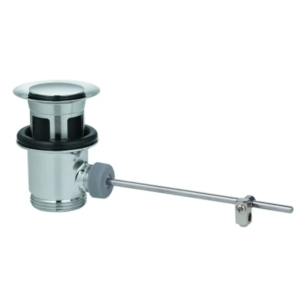 GROHE Ablaufgarnitur aus glänzendem Metall mit Hebelmechanismus, zur Montage am Waschtisch, ausgestattet mit einem Gummidichtungsring zur Vermeidung von Leckagen.