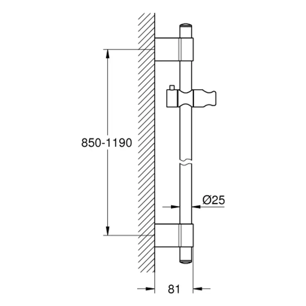 Brausestange aus Metall, vertikal montiert, mit einem verstellbaren Halter und einem Durchmesser von 25 mm, für die Verwendung mit Grohe Duschanlagen.