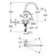 GROHE Armatur mit hohem Auslauf, detaillierte technische Zeichnung mit Maßen und Anschlüssen für die Installation. Sichtbare Drehbereich und Höhenangaben.