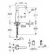 Grohe Armatur mit gebogenen Auslauf, Hebelgriff und Montagedetails, dargestellt in einem technischen Diagramm. Maße und Montagespezifikationen sind klar angegeben.