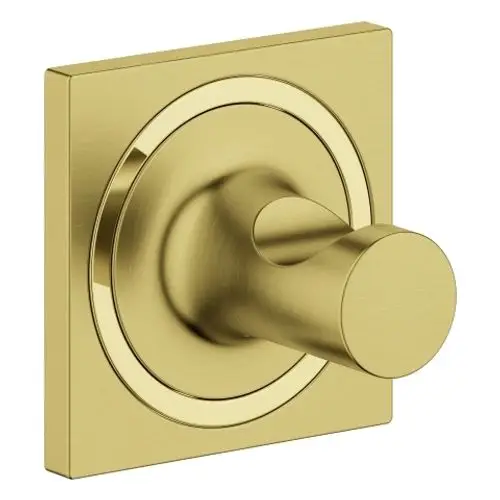 Goldener Drehknopf mit quadratischer Blende, Teil eines Badzubehörs von Grohe, im modernen Design für elegante Badezimmer.
