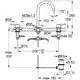 Grohe 3-Loch-Waschtischbatterie mit Zugstangen-Ablaufgarnitur in Chrom. Technisches Diagramm mit Maßen und Anschlussdetails.