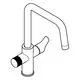 Küchenarmatur von Grohe mit einem gebogenen Auslauf und einem seitlichen Hebel zur Wasserregulierung. Deutliches Design ohne Verzierung.