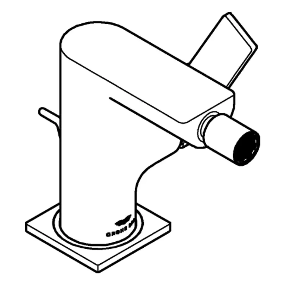 Bidetarmatur von Grohe in schlichter Form, mit seitlichem Hebel und runder Auslassöffnung, auf quadratischer Basis montiert.
