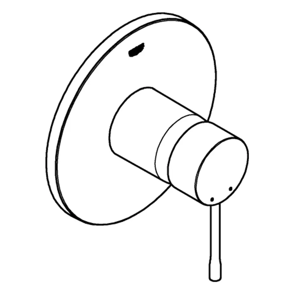 Wandmontierte Brausebatterie von Grohe mit runder Verkleidung und seitlichem Griff. Minimalistisches Design, passend für moderne Badezimmer.