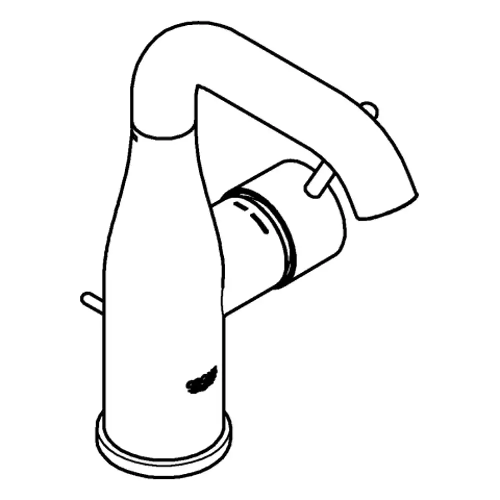Grohe Wasserhahn mit gebogenem Auslauf und griffigem Hebel. Das Design ist funktional und in gebürsteter Oberfläche gehalten. Ideal für moderne Waschtische.