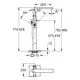 Grohe-Wannenbatterie mit Bodenmontage und verstellbarer Höhe. Technische Zeichnung mit Maßangaben und Details zur Installation und Funktionsweise.