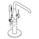 Grohe-Wannenbatterie mit einem langen Auslauf und einer Handbrause, montiert auf einer stabilen Basis, im minimalistischen Design und in dunklem Farbton.
