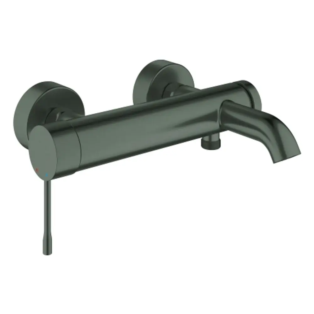 Grohe-Wannenbatterie mit Wandmontage in hard graphite, ausgestattet mit einem Auslauf und einem seitlichen Hebelgriff zur Temperatur- und Durchflussregelung.
