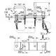 Diagramm einer GROHE 4-Loch-Wannenkombination mit verschiedenen Anschlüssen und Abmessungen, bestehend aus Betätigungshebel und Auslauf in einem grafischen Design.