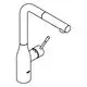 Grohe-Spültischbatterie mit einem hohen, geschwungenen Auslauf, seitlichem Hebel und einer integrierten Spülbrause in hard graphite.