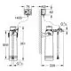 Technisches Diagramm eines Grohe Wasserfilters mit Anschlüssen und Maßen, einschließlich einer Steuerungseinheit an der Wand. Visualisierung des Aufbaus und der Montage.