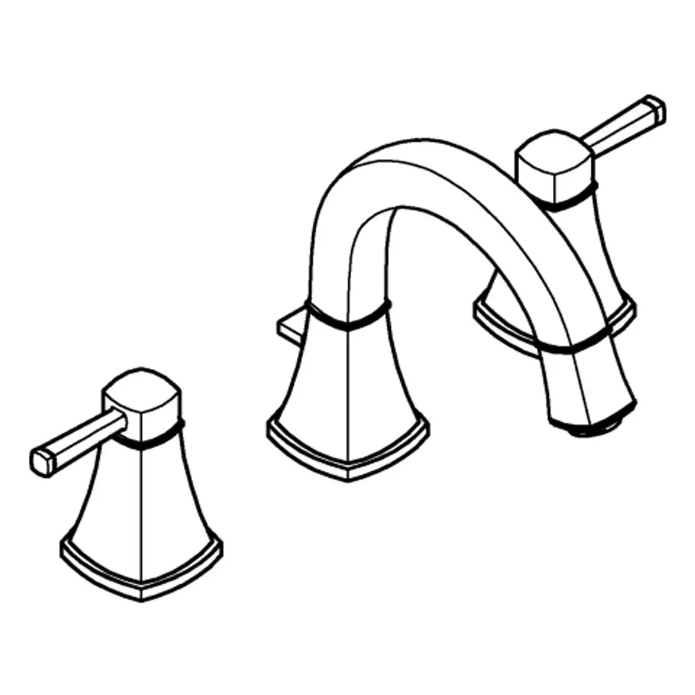 Batterie von Grohe mit drei Löchern, bestehend aus einem federndem Wassertropfen und zwei seitlichen Bedienhebeln in einem minimalistischen Design.