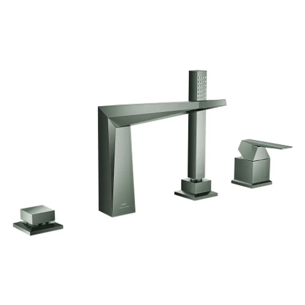 GROHE-Wannenkombination in hard graphite, bestehend aus einem Wasserhahn mit zwei Bedienelementen, einem塊-Element und einer modernen, klaren Formgebung.