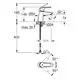 Grohe Wasserhahn mit geneigtem Griff, montiert auf einer Arbeitsplatte. Diagramm zeigt Abmessungen und Installationselemente.
