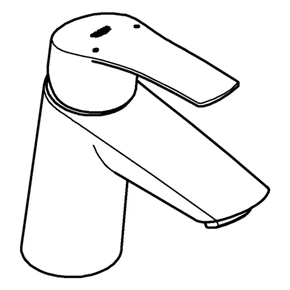 Grohe-Waschtischarmatur mit geneigtem Auslauf und chromfarbener Oberfläche. Der Wasserhahn hat eine klare, moderne Form und ist für den Einsatz in Badezimmern konzipiert.