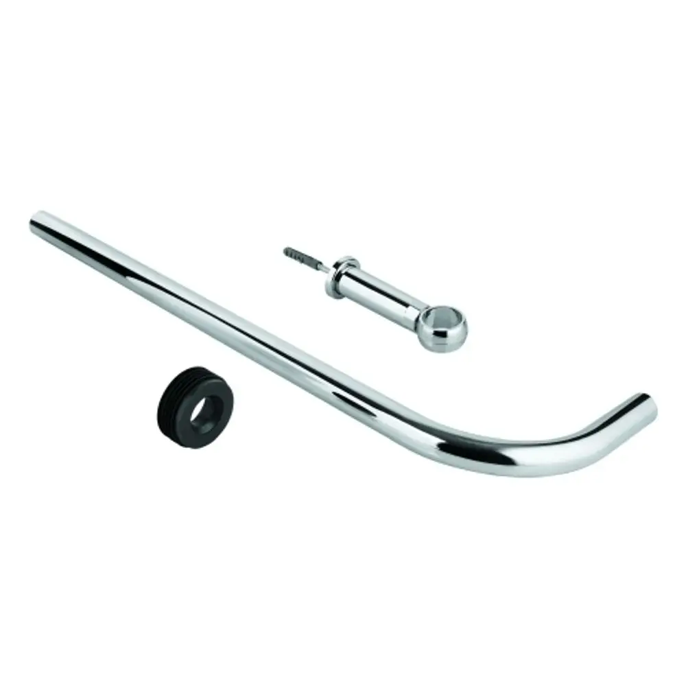 GROHE Spülrohr aus verchromtem Messing mit gebogenem Ende und befestigbarem Element, bestehend aus mehreren Komponenten für Sanitärinstallationen.