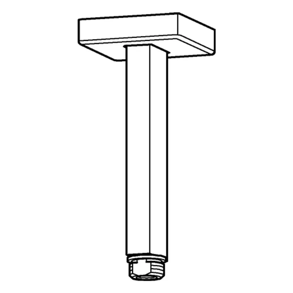 Grohe Deckenauslass mit quadratischer Deckplatte und geradem, schmalem Rohr. Der Auslass hat ein Gewinde am unteren Ende.