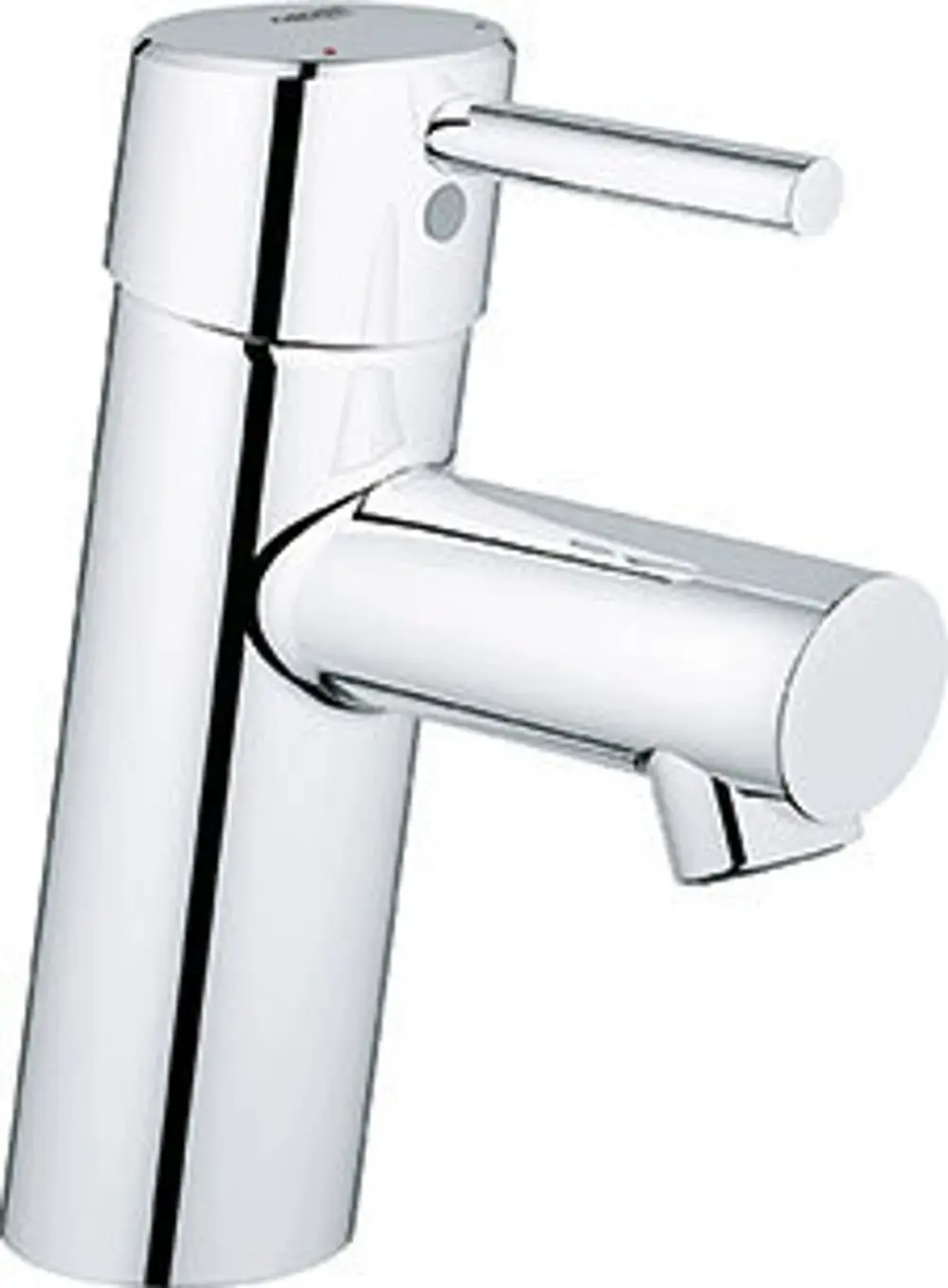 Waschtischarmatur in Chrom-Optik mit einer glatten Oberfläche und einem Hebel für die Temperatur- und Wassermengenregelung, hergestellt von Grohe.