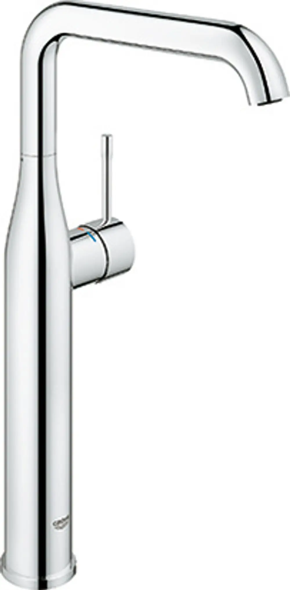 Hochglänzender Wasserhahn von Grohe mit geradem Auslauf und seitlicher Bedienung. Geeignet für freistehende Waschbecken.