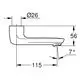 GROHE Auslaufrohr mit einer länglichen Form, seitlicher Abgang und einem Neigungswinkel von 7°. Durchmesser von 26 mm und eine Gesamtlänge von 115 mm.