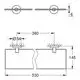 Zwei metallene Halterungen mit Durchmesser 54 mm, verbunden durch eine Glasplatte, mit oben abgebildetem Profil. Designelement von Grohe.