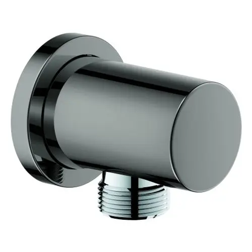GROHE Wandanschlussbogen in hard graphite, zylindrische Form mit einem Anschlussgewinde und einer Wandbefestigung. Ideal für Dusche oder Badinstallation.