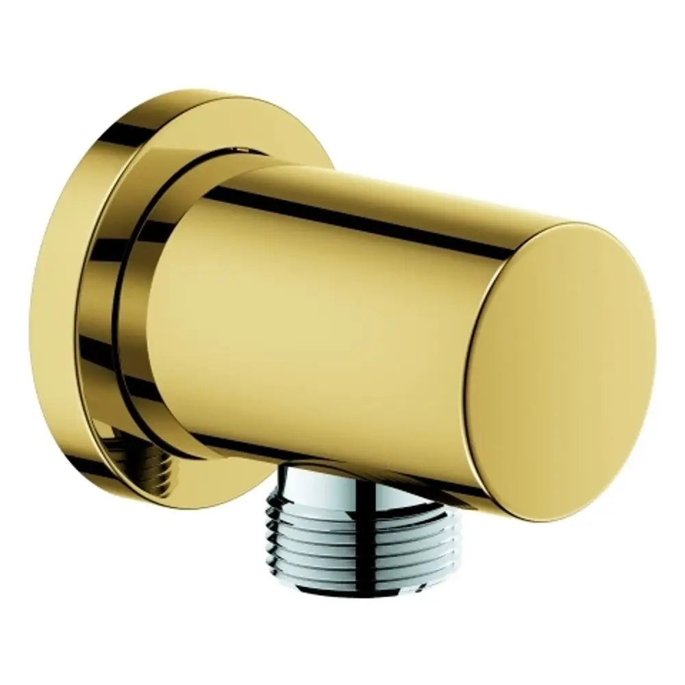 Wandanschlussbogen in goldener Ausführung von Grohe, mit runder Form und Gewinde zur Befestigung. Ideal für die Verbindung mit Duschsystemen.