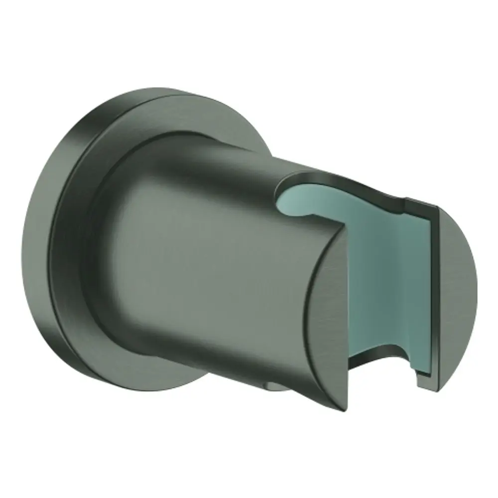 Wandhalterung für Dusche in gebürstetem Graphit, runde Rosette, designed von Grohe, passend für verschiedene Duschköpfe zur Wandmontage.